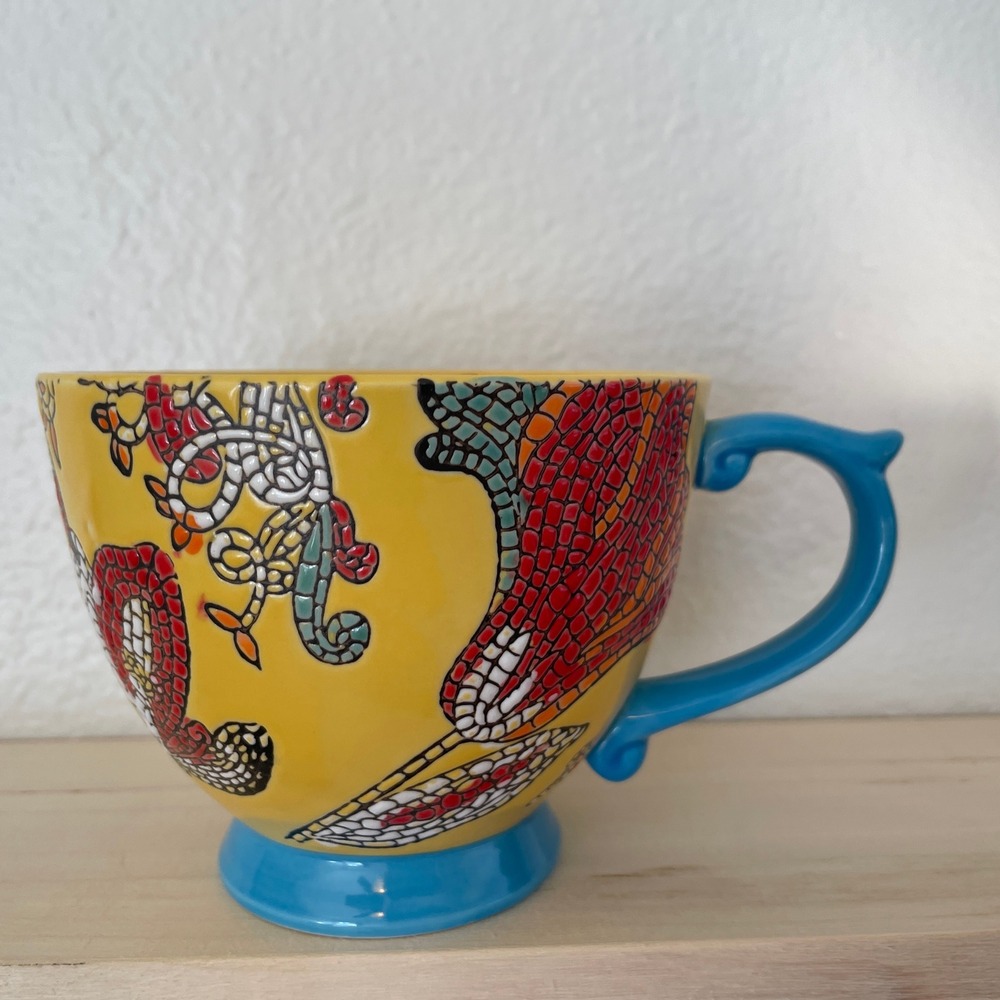 World Market Yellow Butterfly Mosaic Jumbo Coffee Mug Teacup